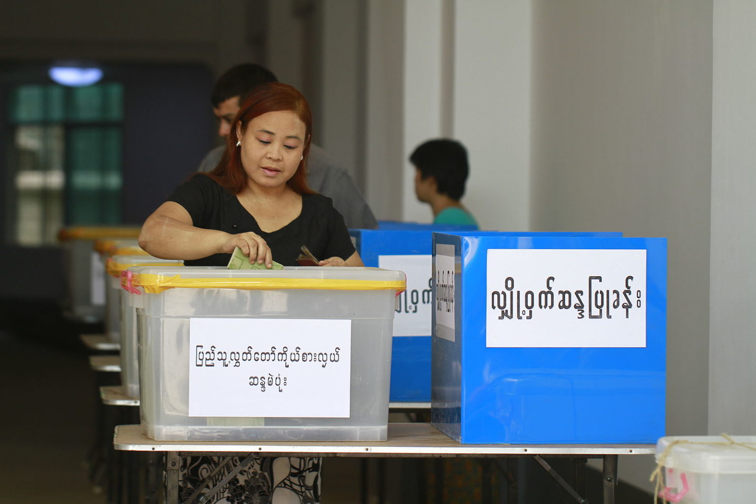 Myanmar voters at a ballot booth during the 2012 by-election